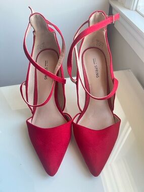 Call It Spring Red Pointed Toe Crisscross Ankle-Strap Heels